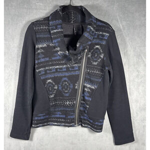 Anthropologie Dolan Rosa Moto Jacket Sz Large Cotton Blend Knit Blue Black‎